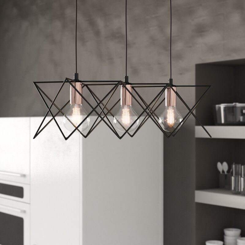 triple Star  fit line Chandelier  - Black